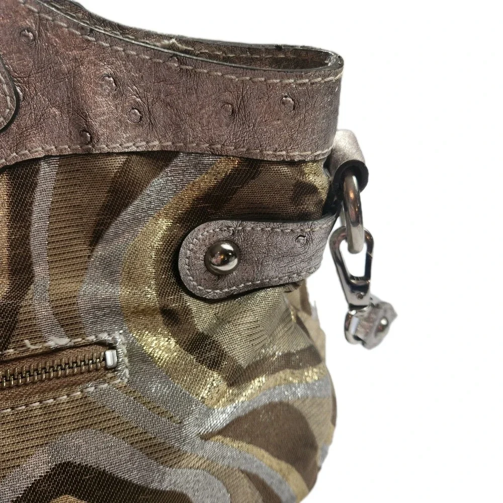 Vtg Guess Samba Metallic  Handbag Large Hobo Purse & Strap Retro Wood Handle‎